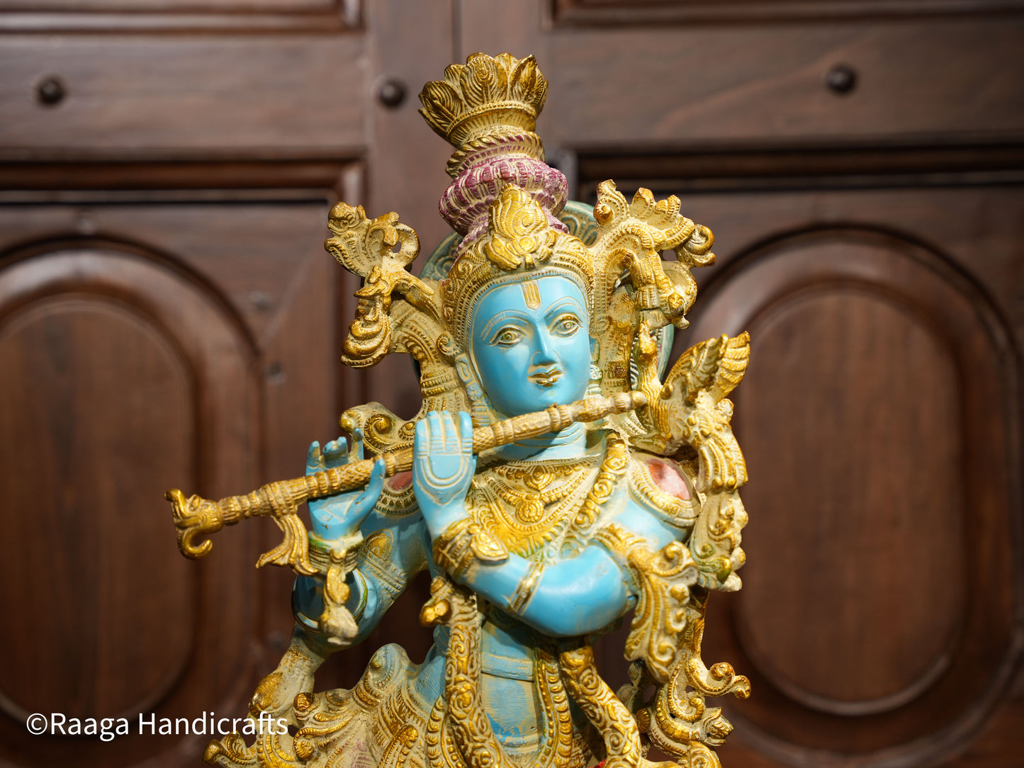 Brass Lord Krishna with Cow 26"