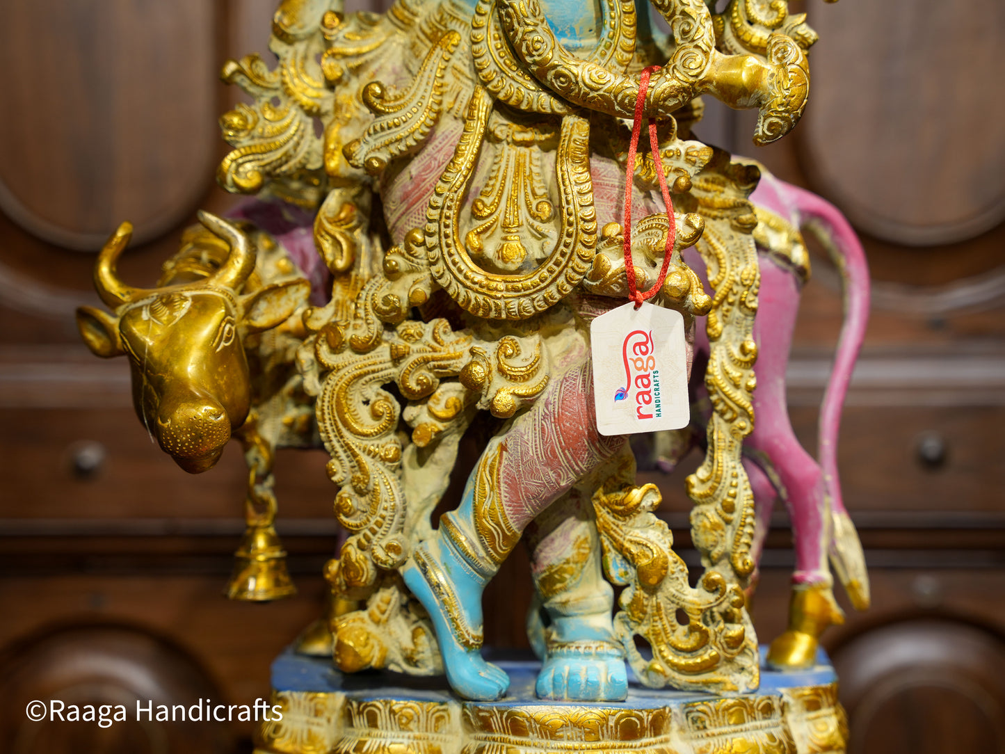 Brass Lord Krishna with Cow 26"