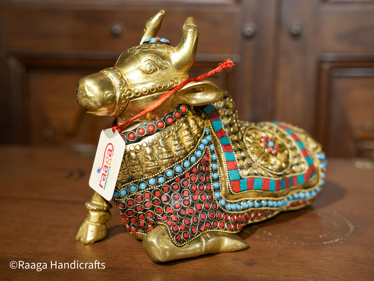 Brass Nandi with Stonework