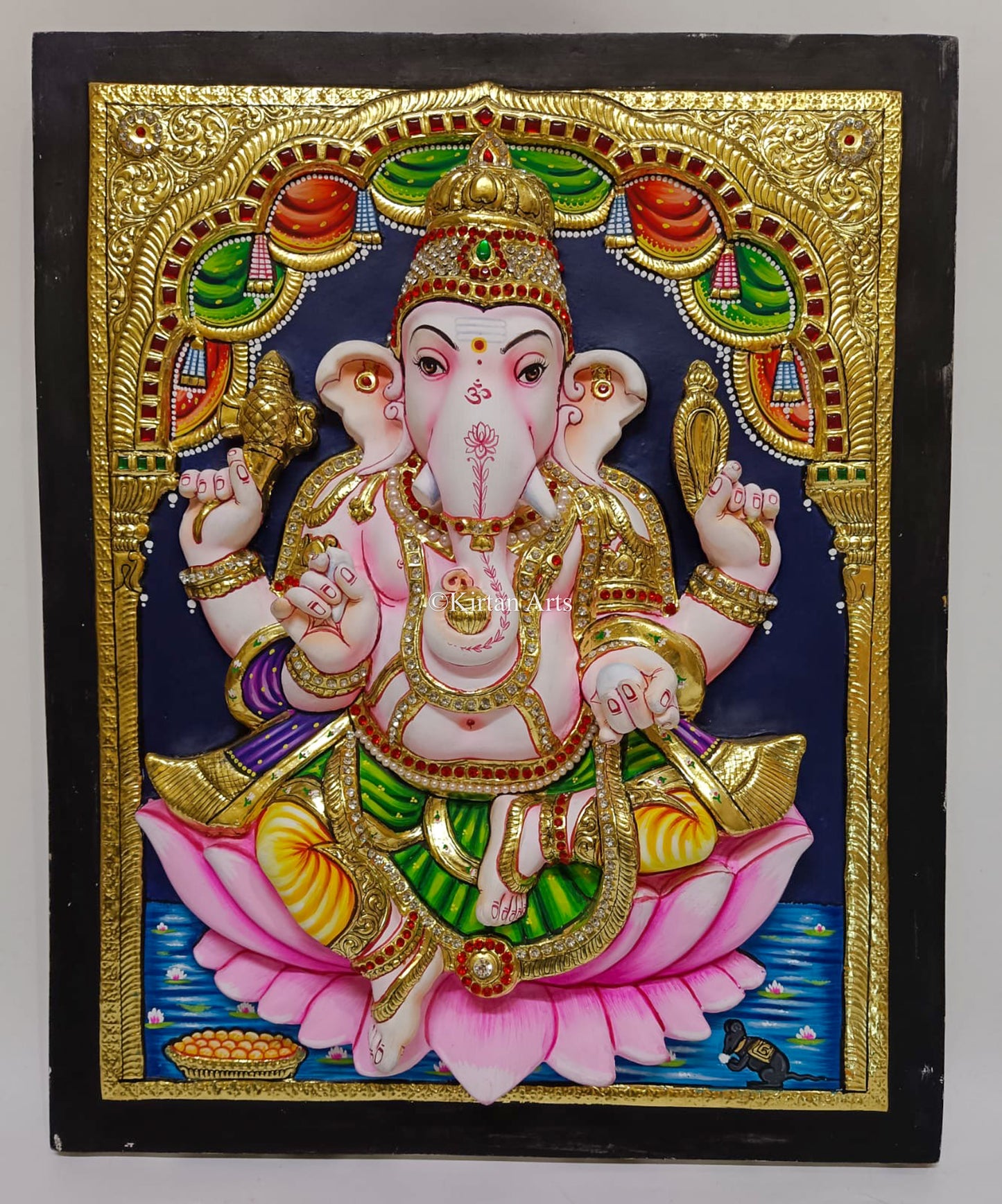 Lord Ganesha Embossed Tanjore Painting | 32x19 Inches