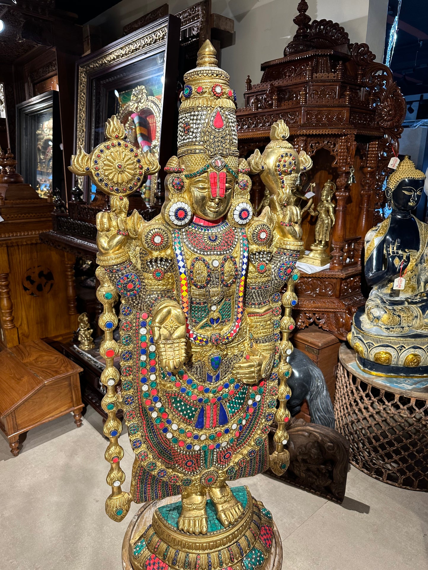 Brass Tirupati Balaji Idol | Lord Venkateswara | Perumal | Stonework |48 Inches