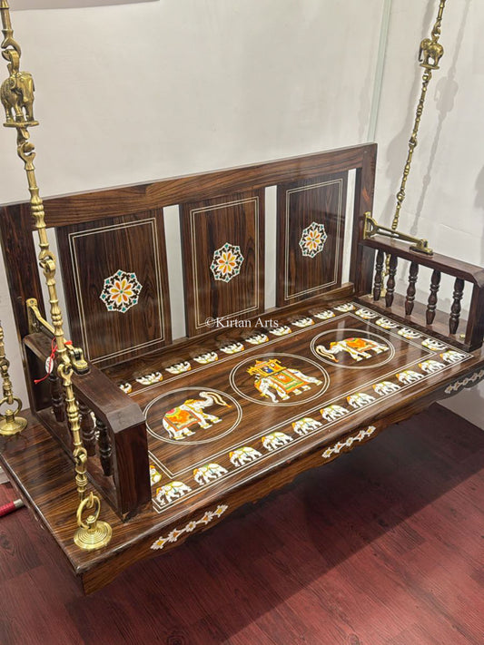 Rosewood Swing/Jhula/ Oonjal | Reversible Backrest | 5x2 ft | Inlay Work