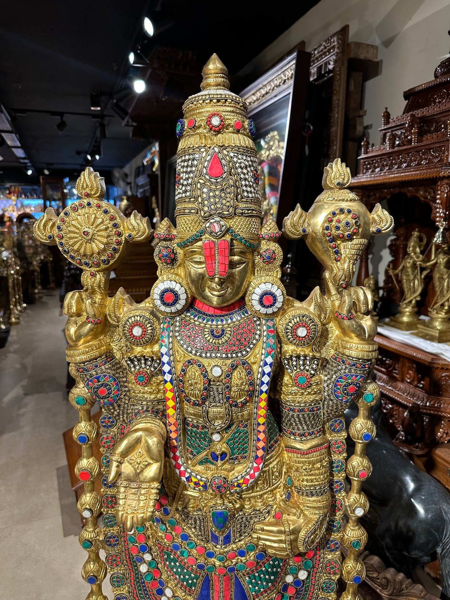 Brass Tirupati Balaji Idol | Lord Venkateswara | Perumal | Stonework |48 Inches