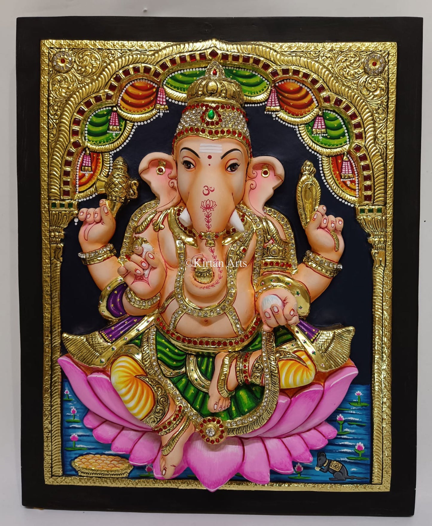 Lord Ganesha Embossed Tanjore Painting | 32x19 Inches