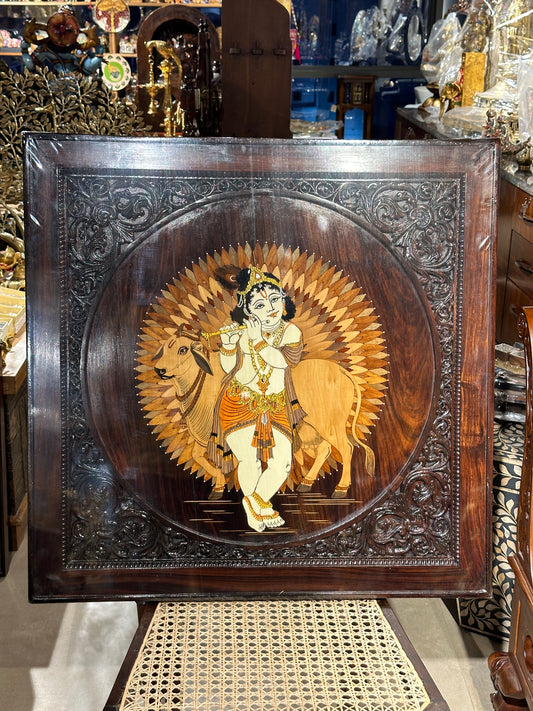 Lord Krishna Rosewood Inlay Panel