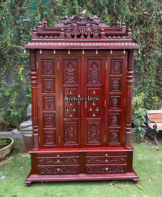 Teakwood Carved Dasvatar Mandir | 96” | Rosewood Finish