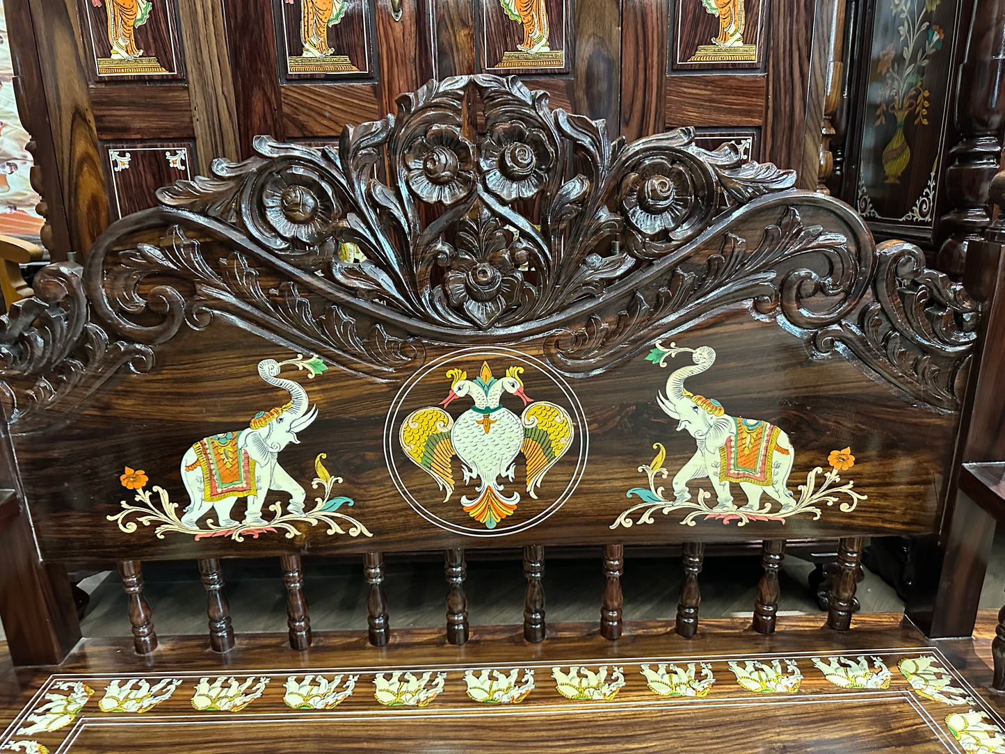 Rosewood Swing/Jhula/ Oonjal w Backrest | 5x2 ft | Elephant Inlay