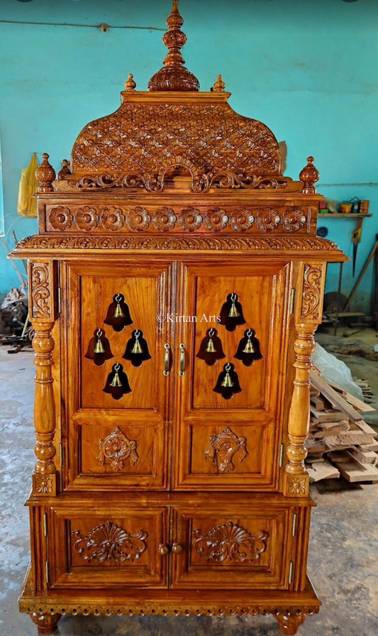 Teakwood Carved Mandir with Doors 3x2 ft