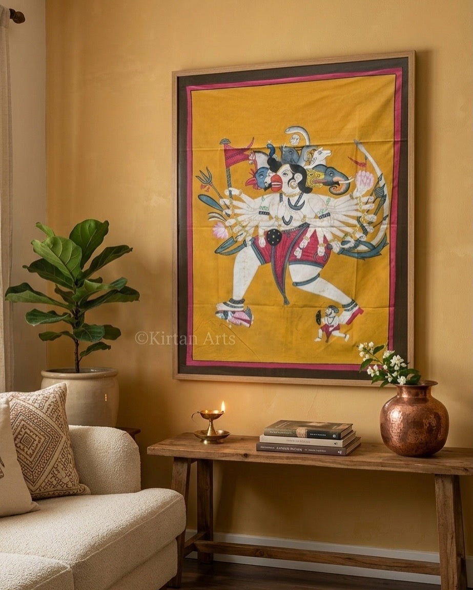 4ft x 3ft Vishwaroopam Hanuman – Hand-Painted Traditional Narrative Folk Art
