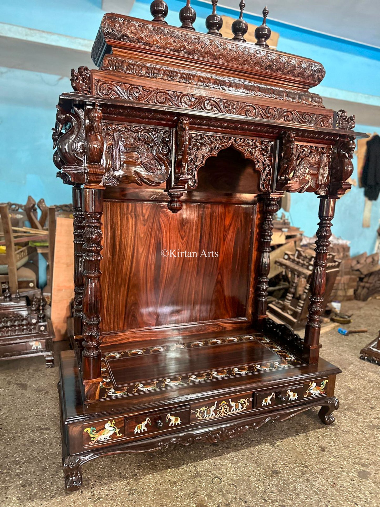 Hand Carved Rosewood Mandir | 78"