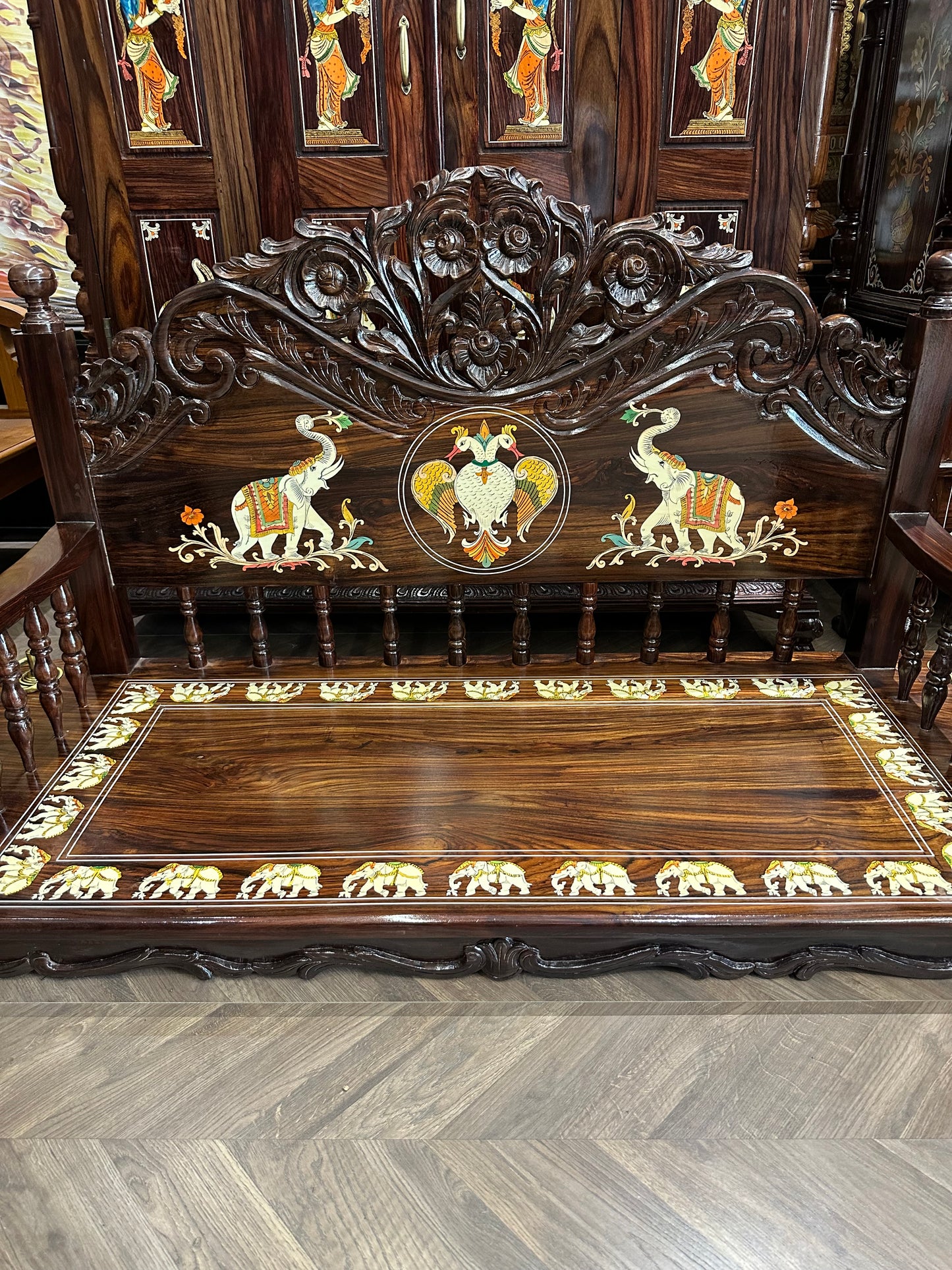 Rosewood Swing/Jhula/ Oonjal w Backrest | 5x2 ft | Elephant Inlay