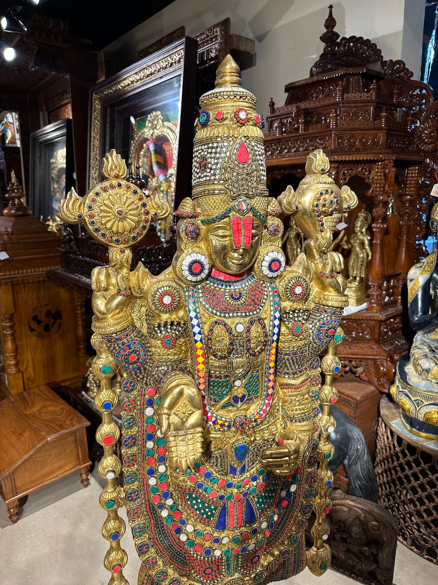 Brass Tirupati Balaji Idol | Lord Venkateswara | Perumal | Stonework |48 Inches