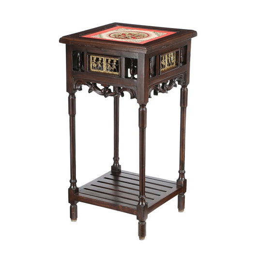 Onyx Premium Teakwood 30-Inch Tall End Table – Warli & Dhokra Art Accents