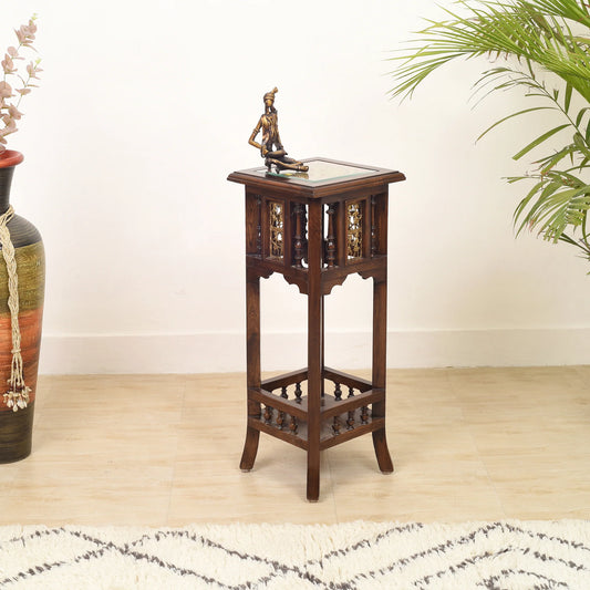 Nyra-II Premium Teakwood 30-Inch Tall Planter Stand – Warli & Dhokra Art Accents