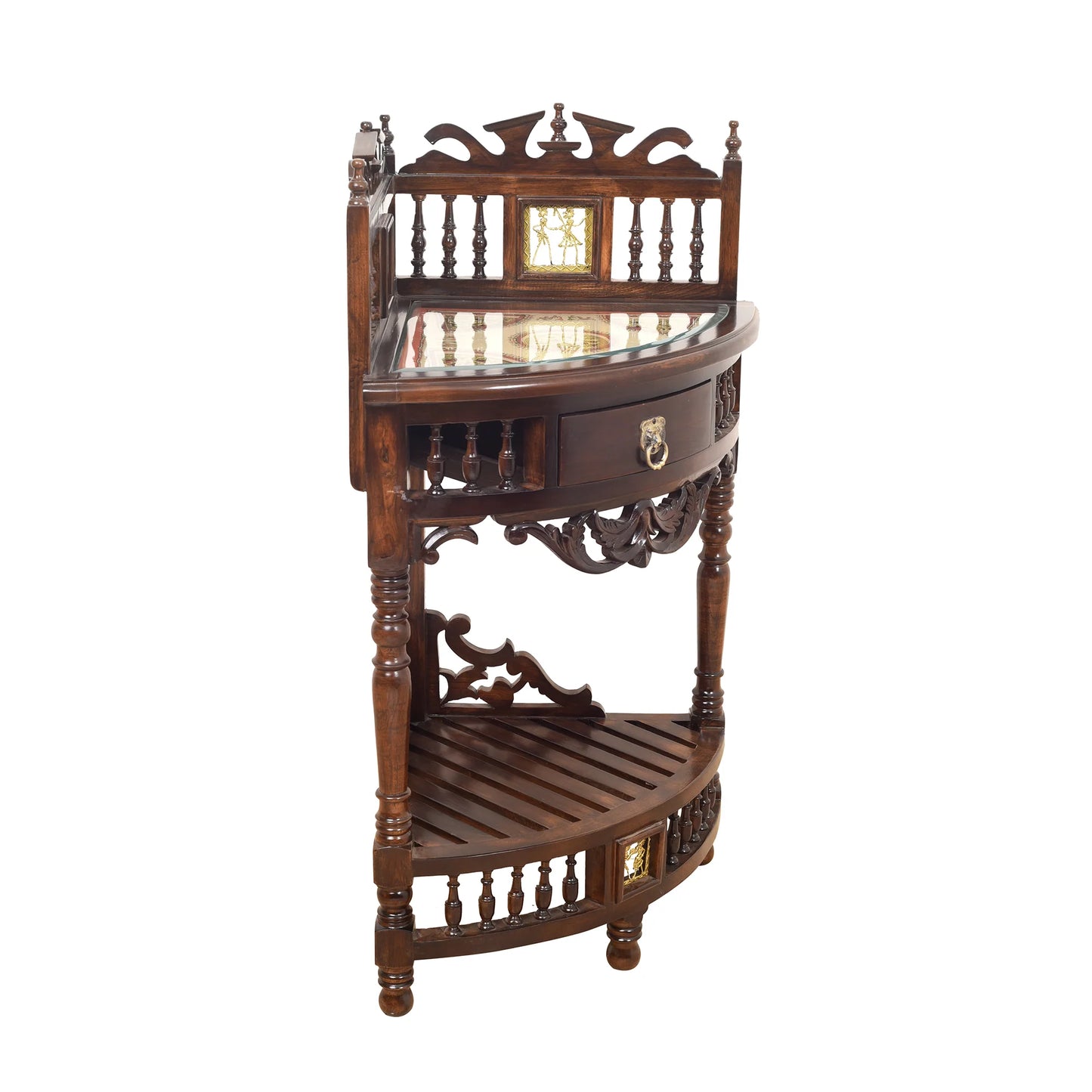 Quadro-II Solid Teakwood Corner Table – 39-Inch Traditional Walnut Finish Accent Table
