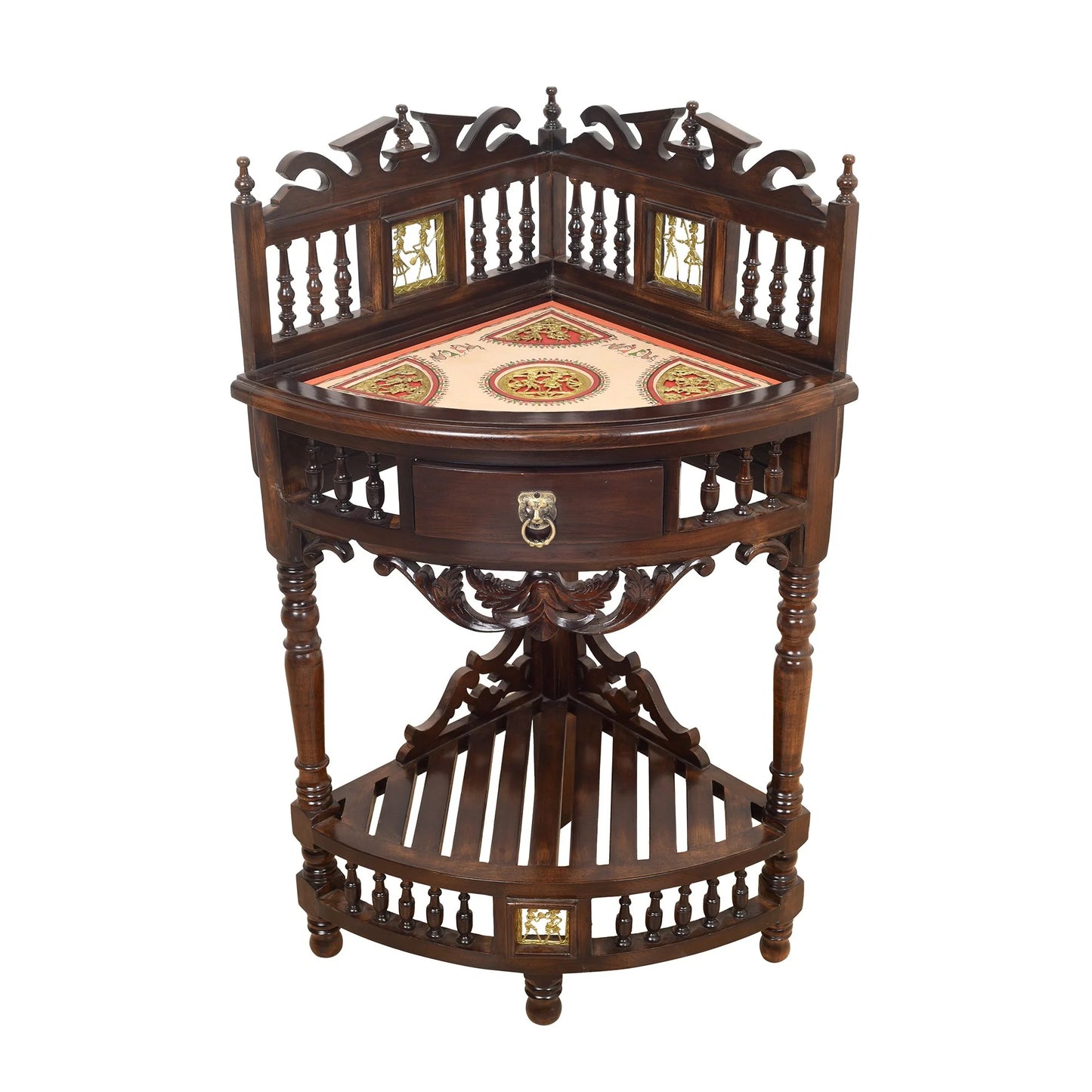 Quadro-II Solid Teakwood Corner Table – 39-Inch Traditional Walnut Finish Accent Table