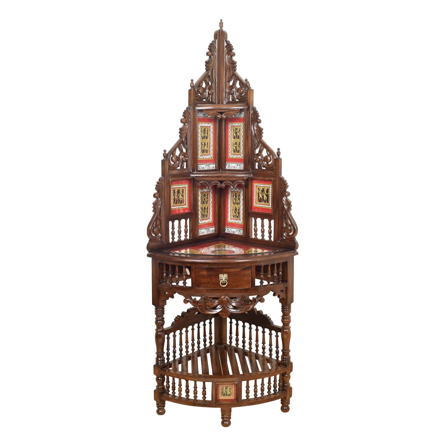 Quadro-III Solid Teakwood Corner Table – 72-Inch Tall Traditional Walnut Finish Corner Cabinet