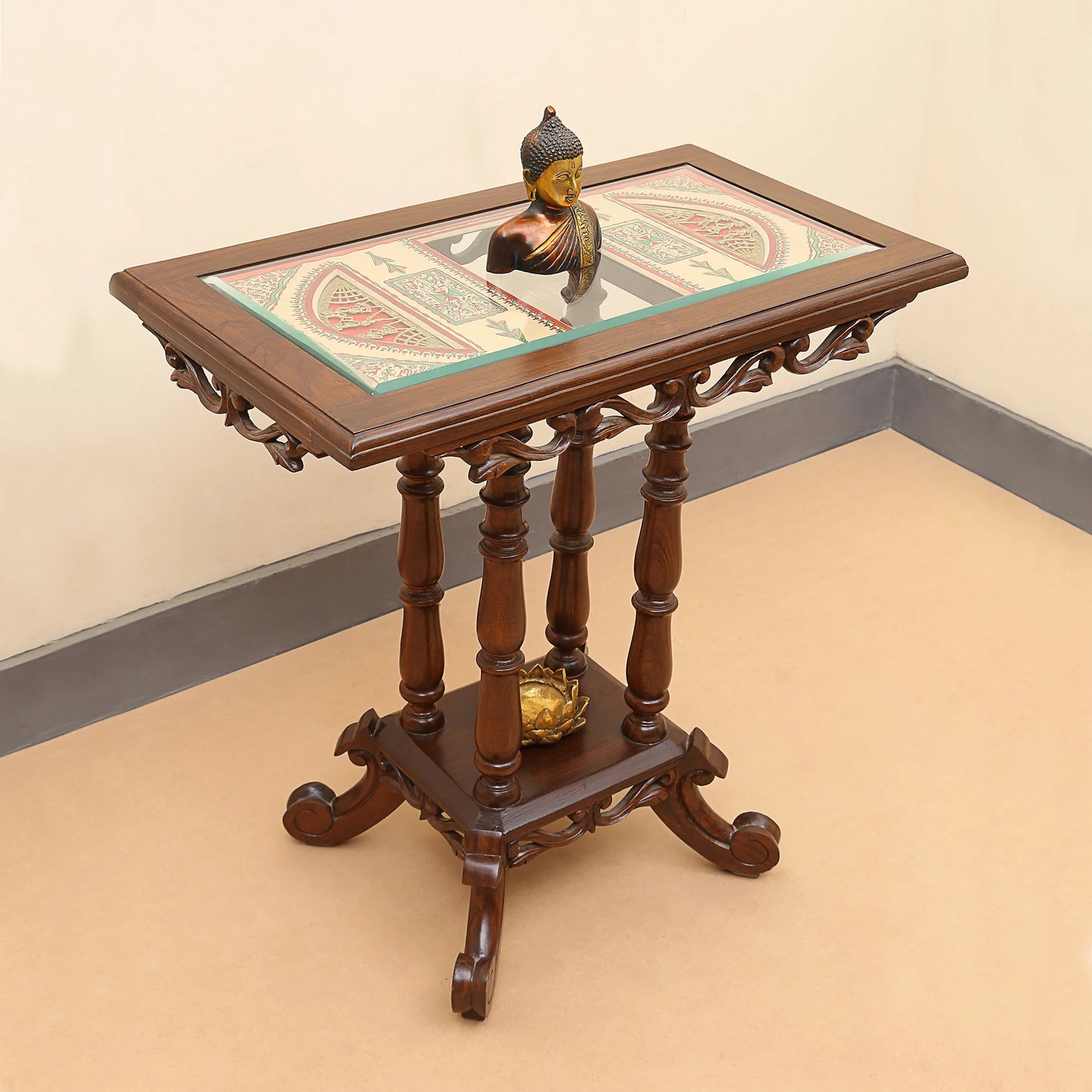 Kama Solid Teakwood Rectangular Console Table – 28-Inch Traditional Walnut Finish Foyer Table