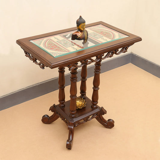 Kama Solid Teakwood Rectangular Console Table – 28-Inch Traditional Walnut Finish Foyer Table