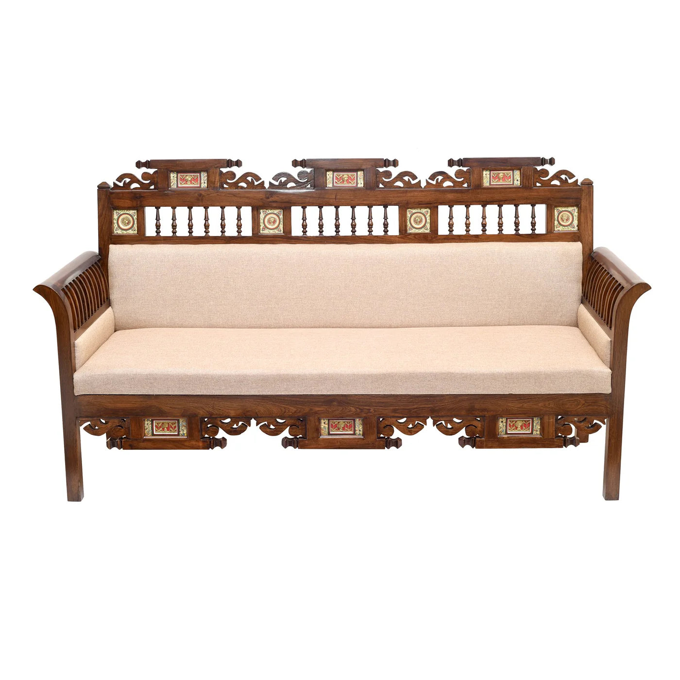 Teakwood Maharaja Art Sofa Set (3+1+1+Center Table) | Dhokra Art