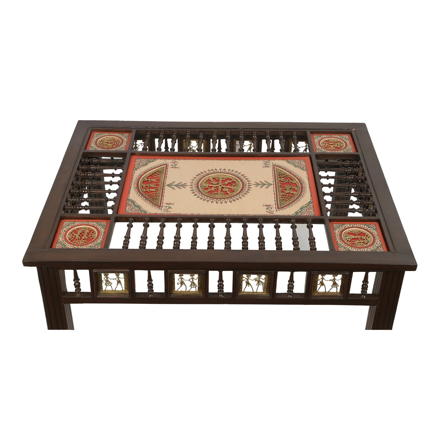 Aloha Premium Teak Wood Coffee Table – 43-Inch Rectangular Centerpiece with Warli & Dhokra Art