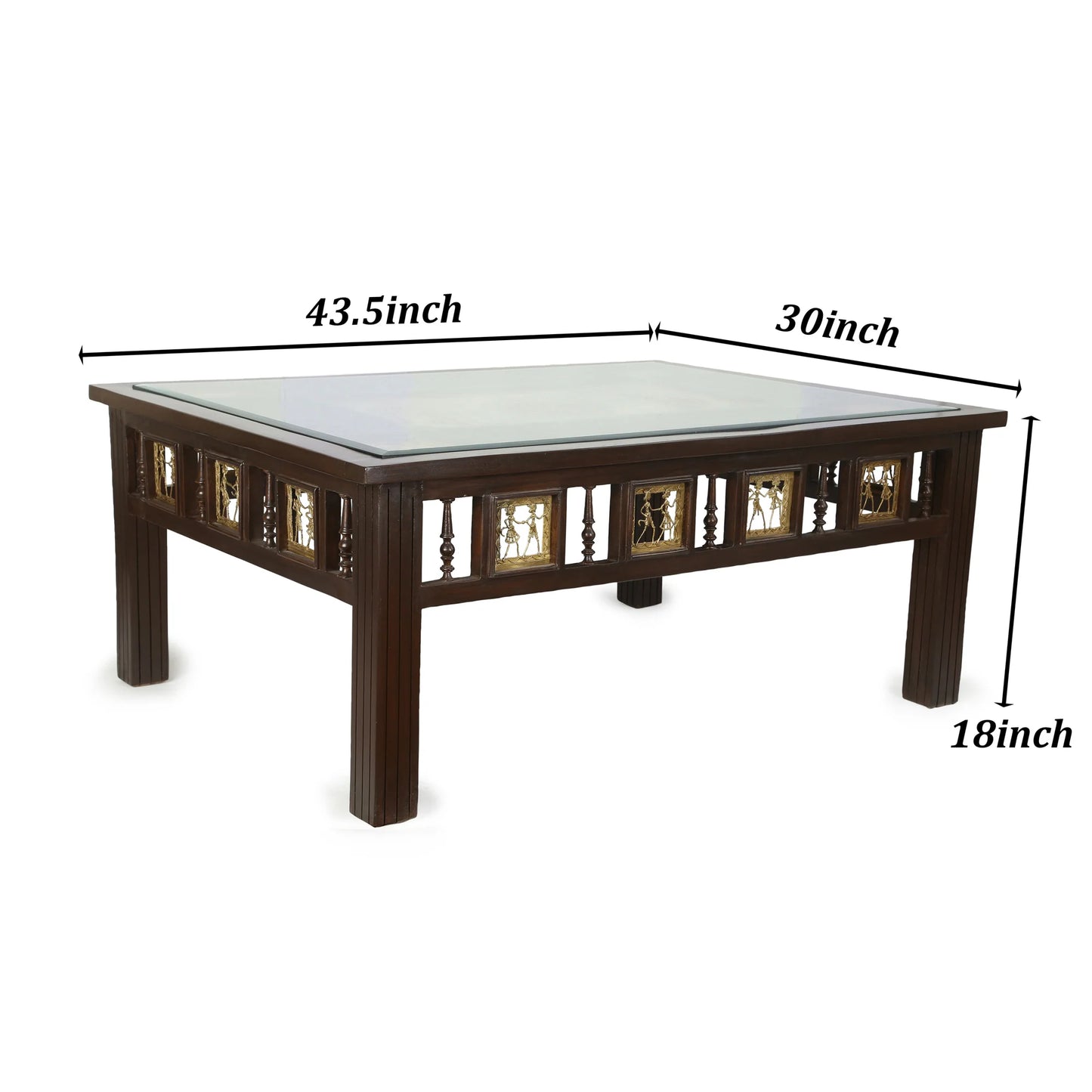 Aloha Premium Teak Wood Coffee Table – 43-Inch Rectangular Centerpiece with Warli & Dhokra Art