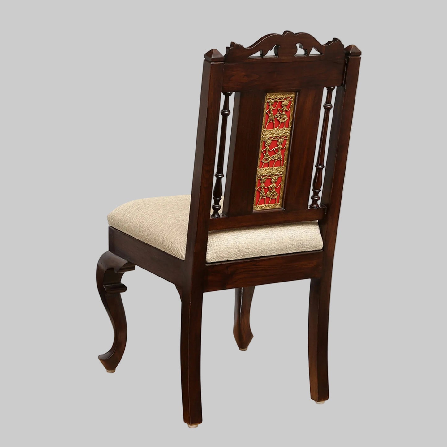 Teakwood 4 Seater Dining Set | Walnut Finish | 42x42x30 Inches | Artwork | Aurum