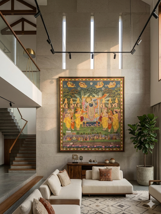 Grand Shrinathji Pichwai Painting | 7x6.5 ft | Antique Finish