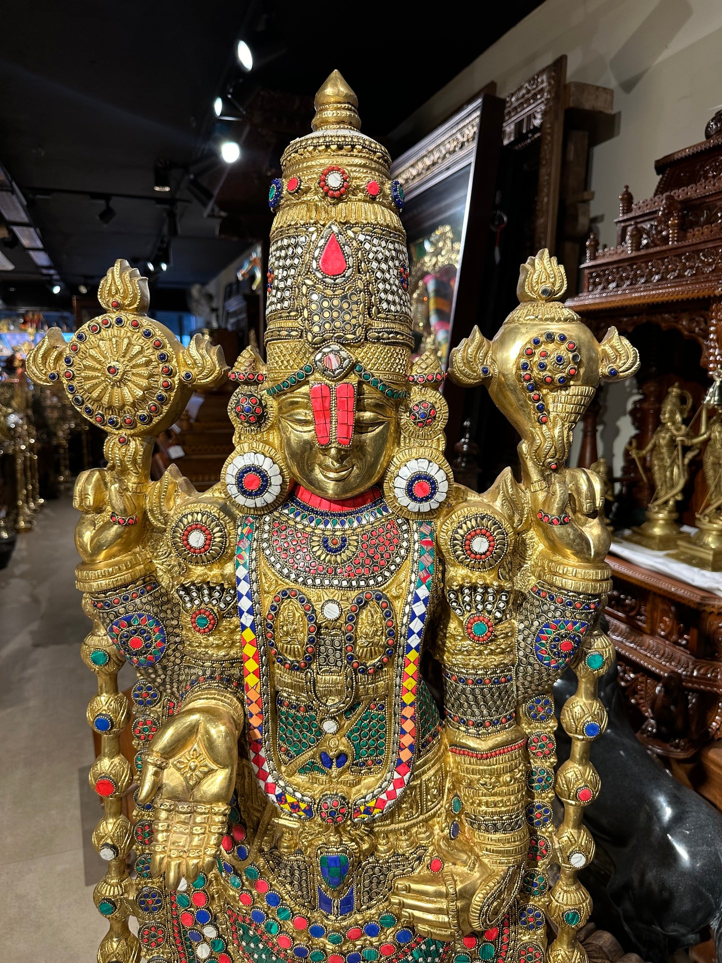 Brass Tirupati Balaji Idol | Lord Venkateswara | Perumal | Stonework |48 Inches