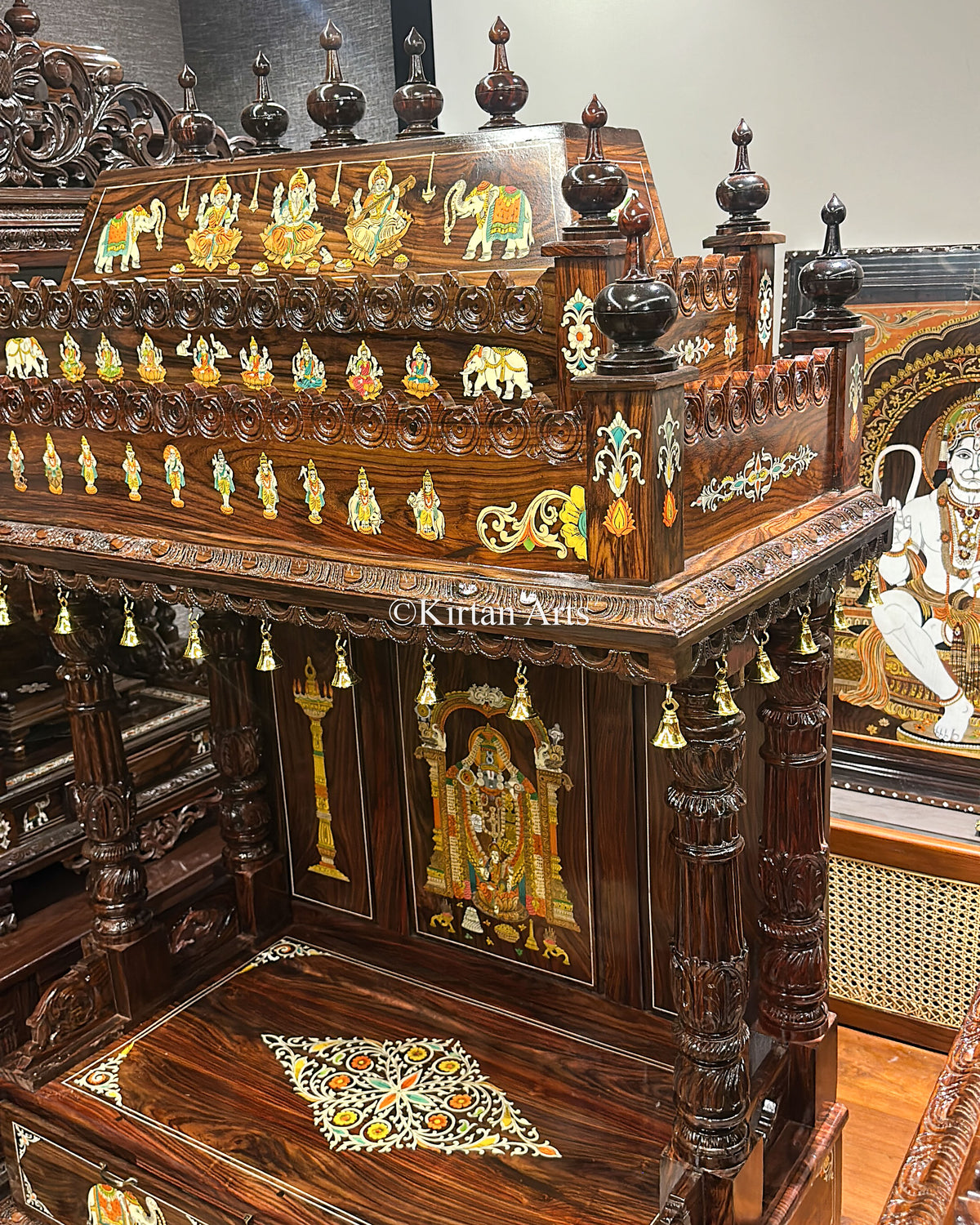 Monumental 6.6ft Hand-Carved Rosewood Mandir – Intricate Inlay | Customisable