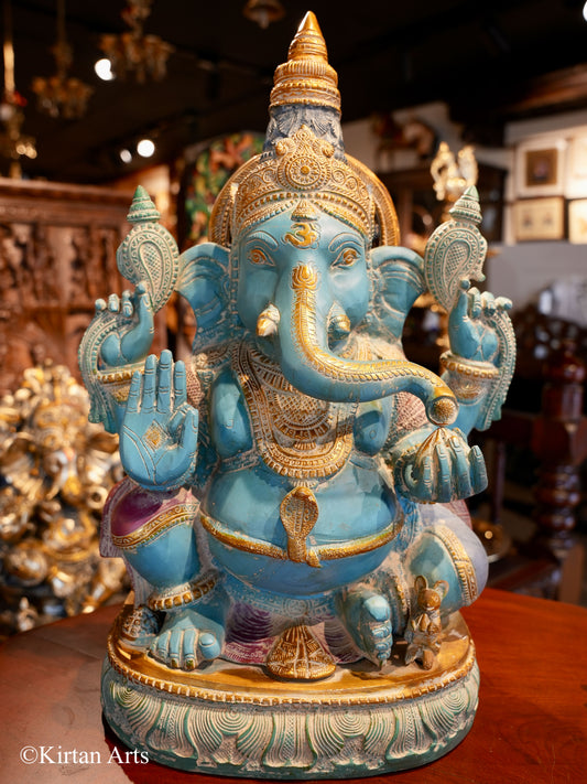 Brass Ganesha in Blue Gold | 19.5 Inches