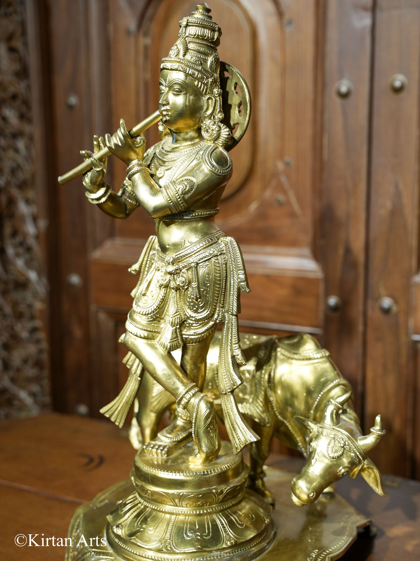 Fine Carved Bronze Cow Krishna 19"