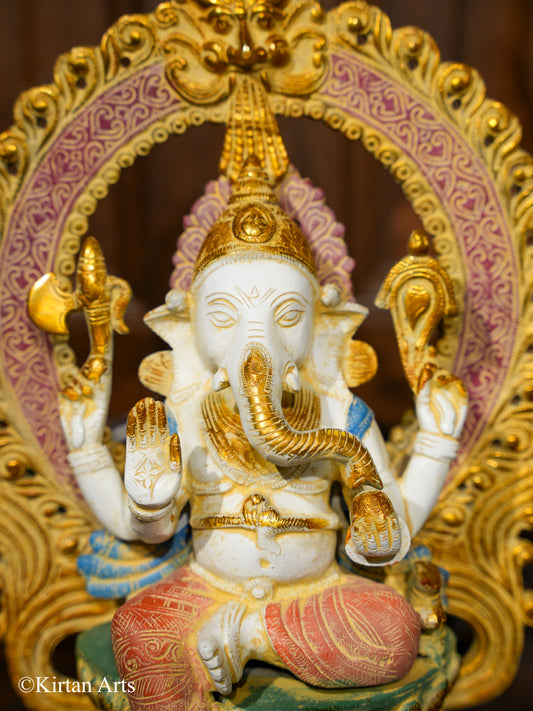 Brass Lord Ganesha with Prabhavali Multi Color 14"