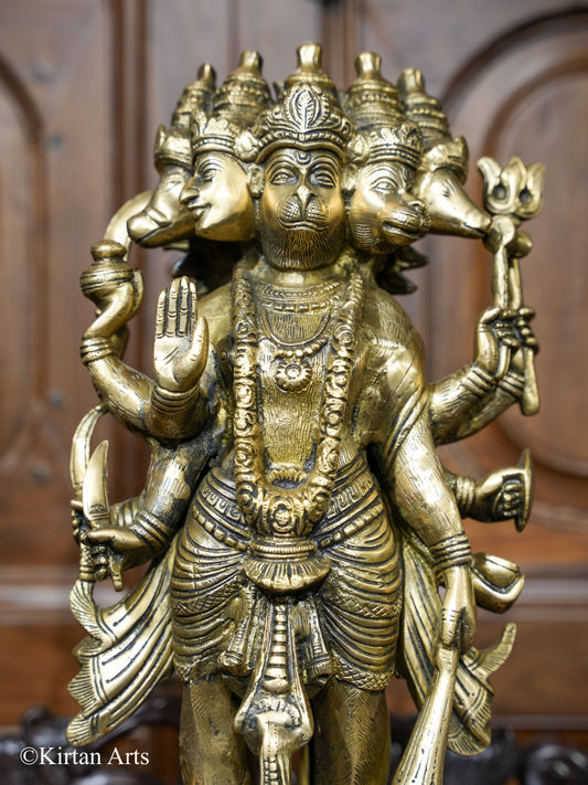 Brass Panchmukhi Lord Hanuman Antique Finish 17"