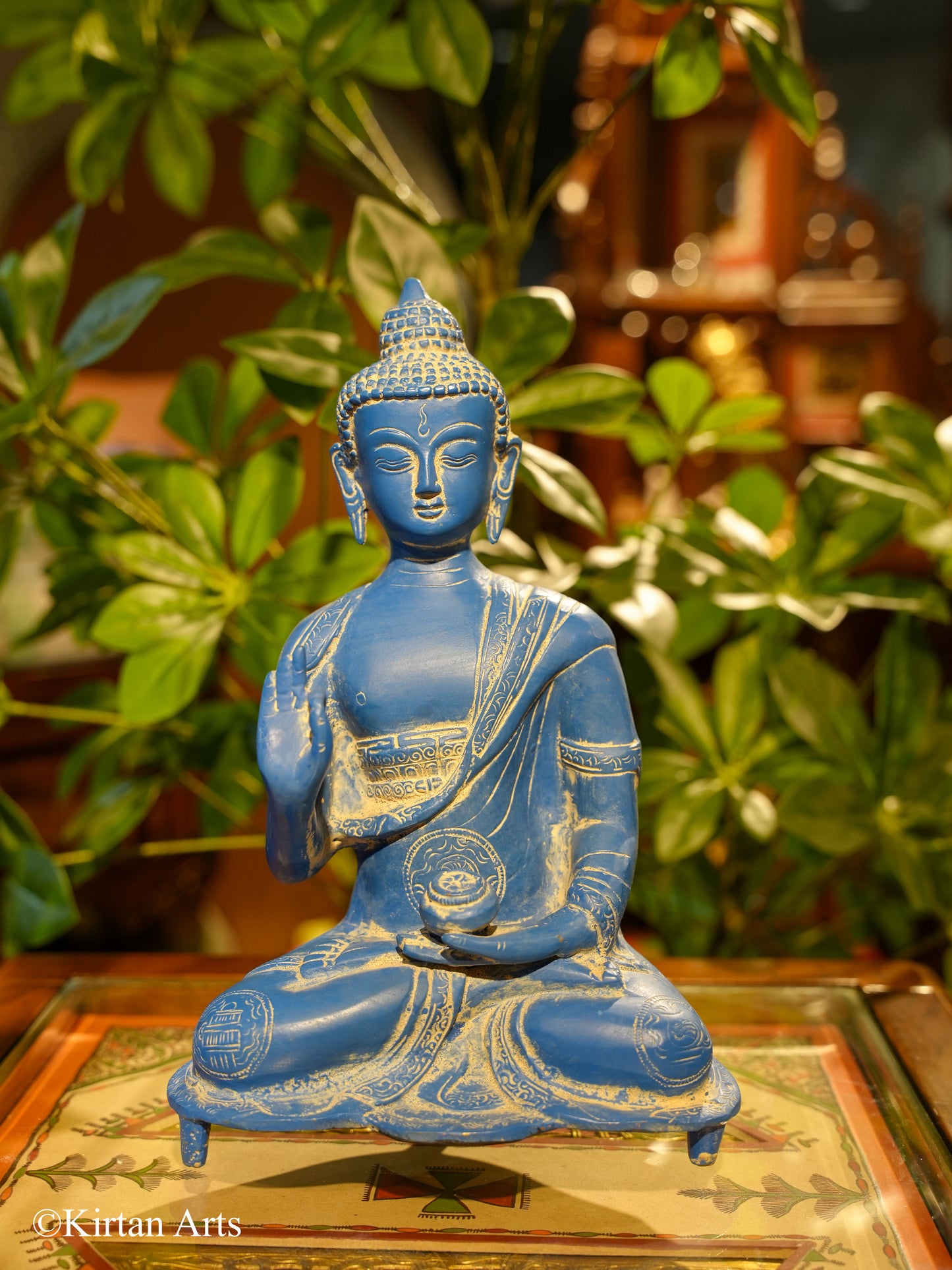 Brass Buddha Blue Antique 11"