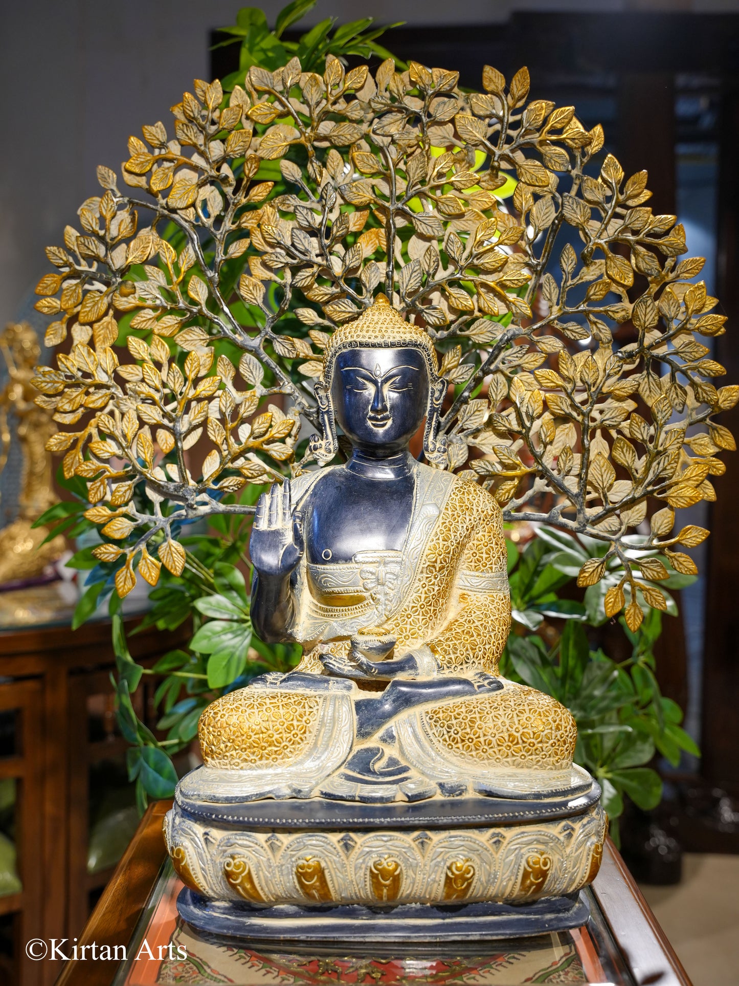 Brass Buddha with Tree Antique Finish