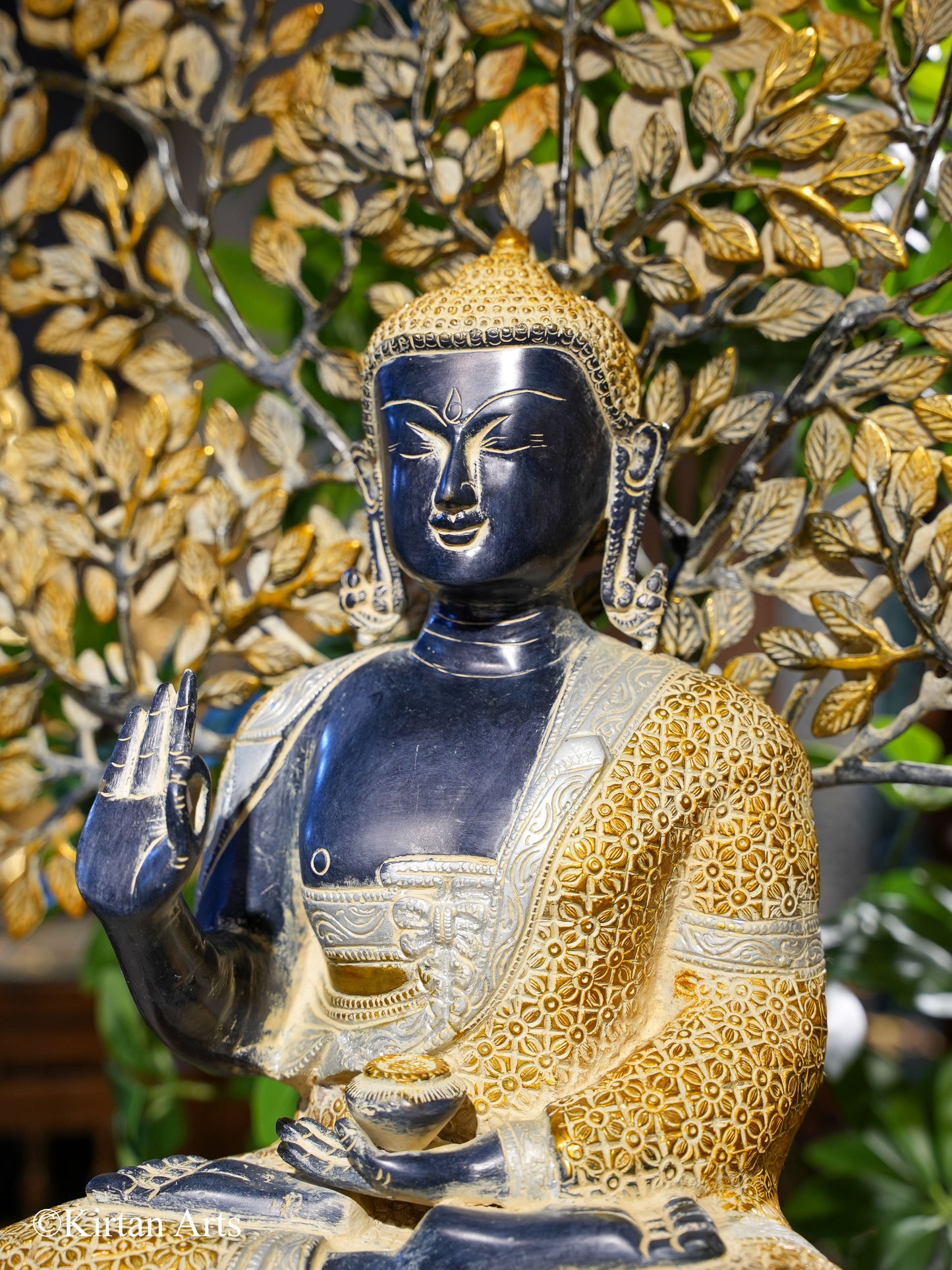 Brass Buddha with Tree Antique Finish