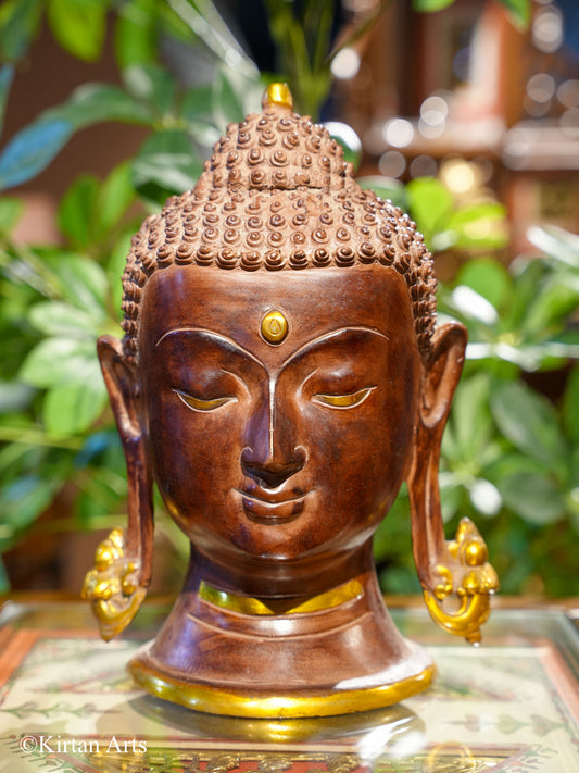 Brass Buddha Head Brown Gold Antique