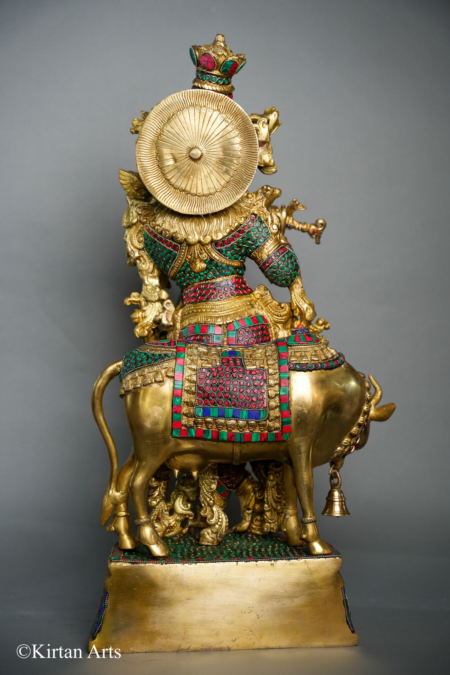 Brass Cow Krishna with Stonework 26"