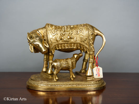 Brass Cow with Calf (Kamdhenu) 10.5"