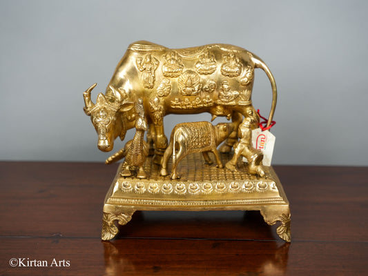 Brass Cow with Calf (Kamdhenu) 9.5"