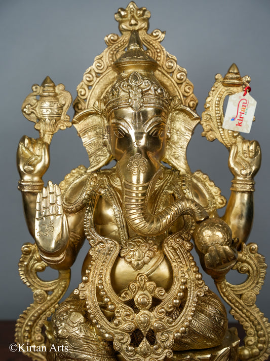Brass Ganesha on Lotus 20.5"