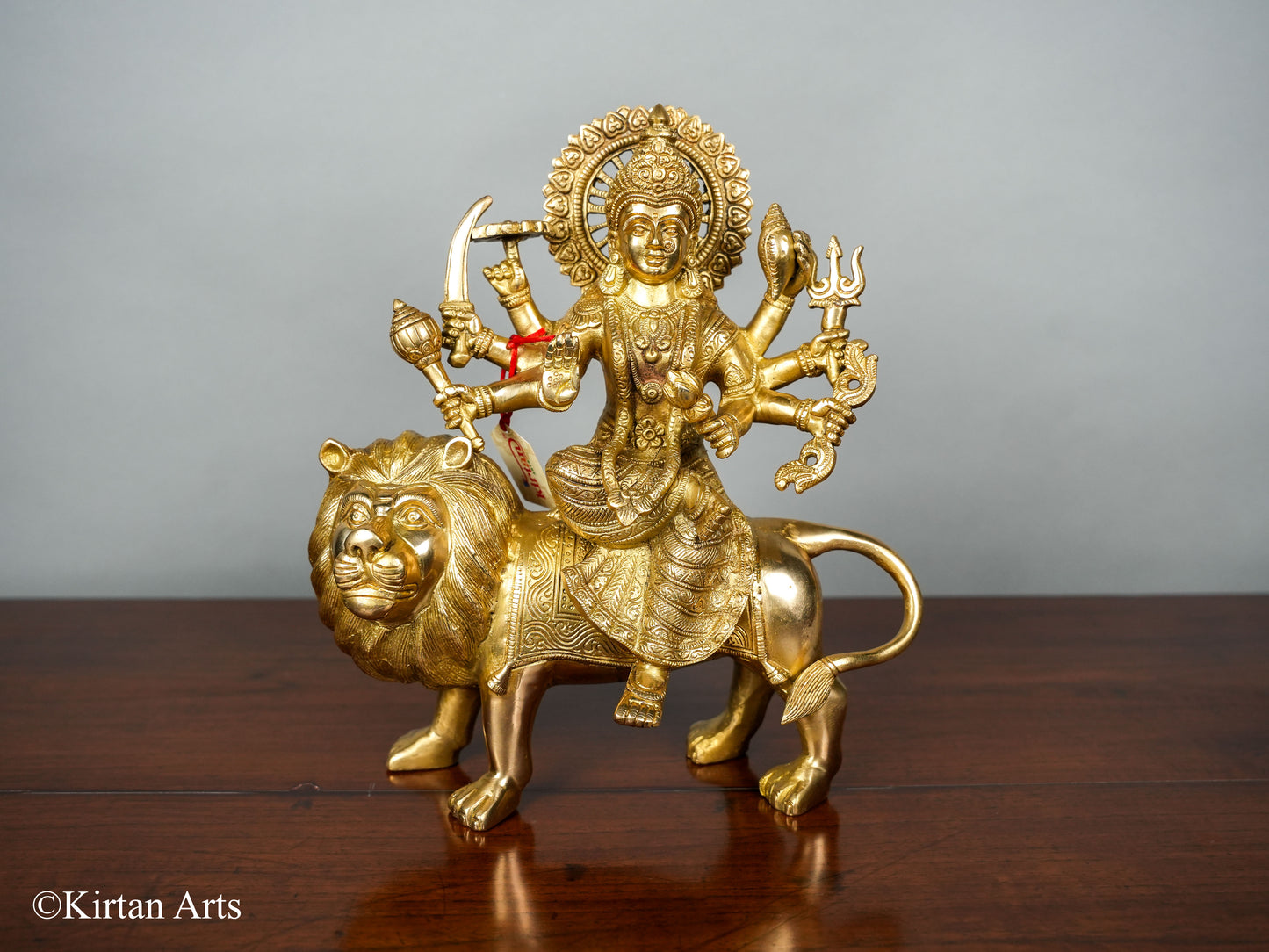 Goddess Durga on Lion Brass Idol 13"