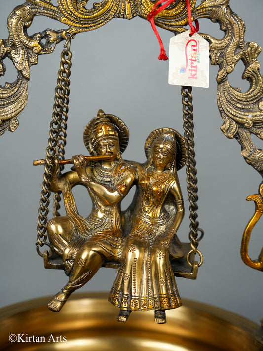 Brass RadhaKrishna Urli Triple Color 21"