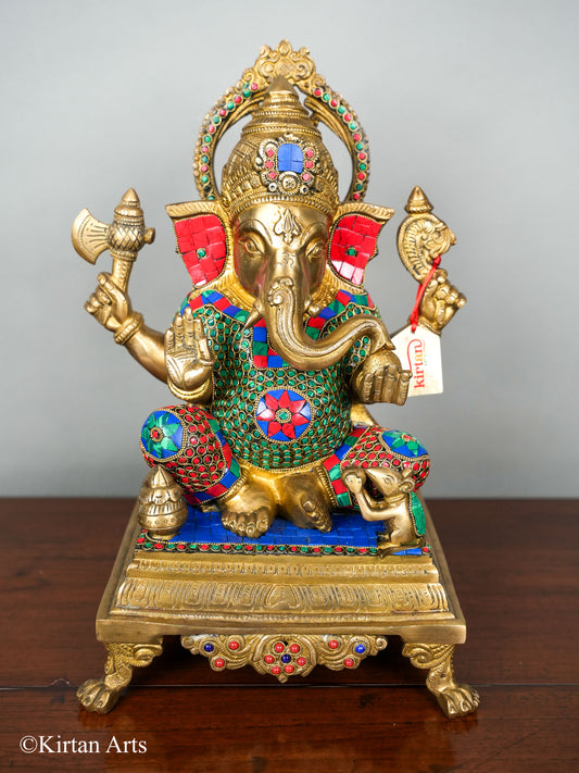 Brass Ganesha with Stonework 16"