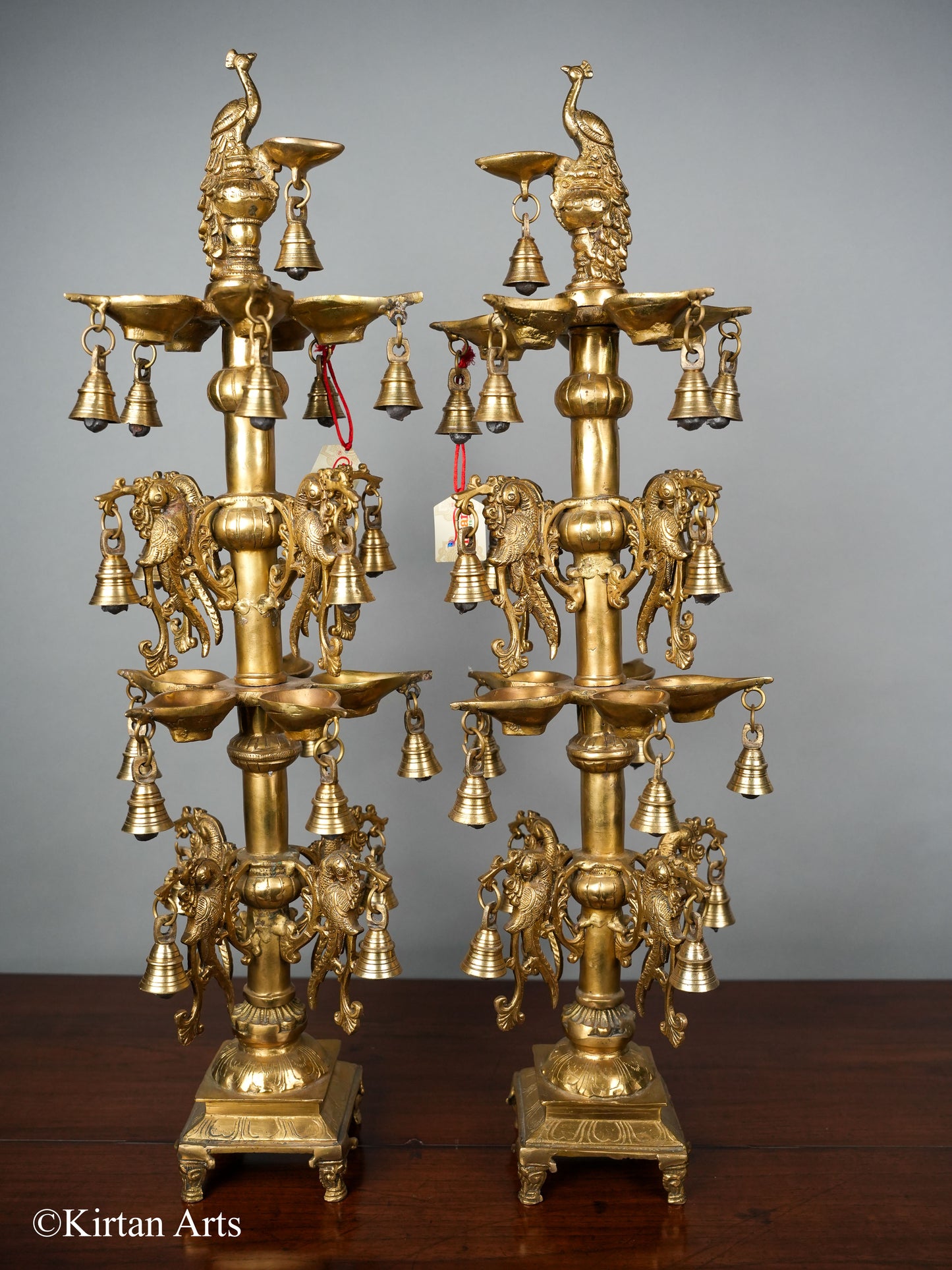 Brass Peacock Lamps Pair 31"