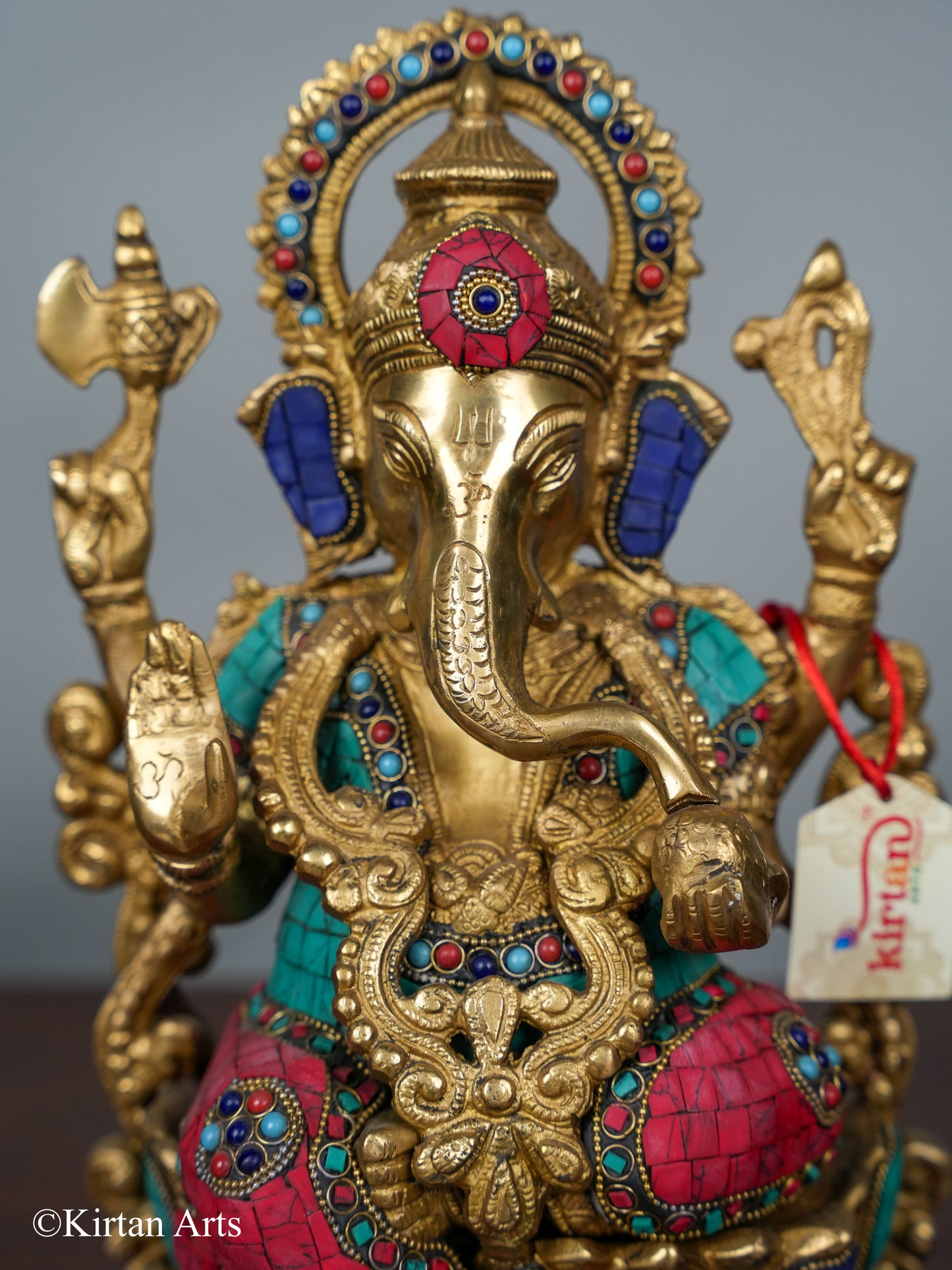 Brass Ganesha on Lotus Stonework 14"