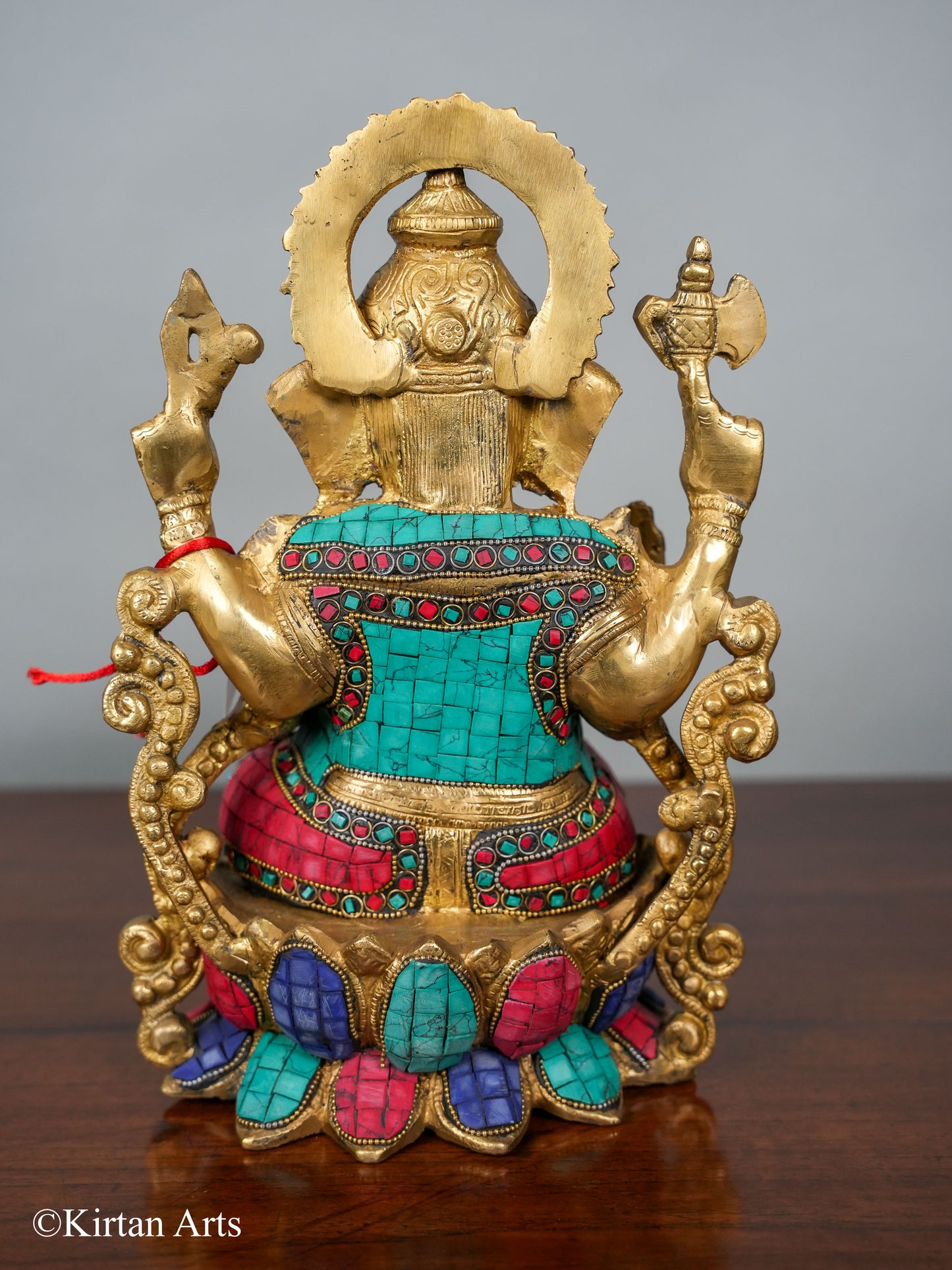 Brass Ganesha on Lotus Stonework 14"