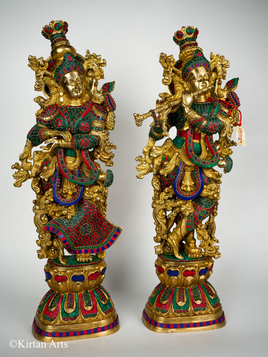 Pure Brass Radha Krishna with Stonework Meenakari | 30" | 33KG Pair