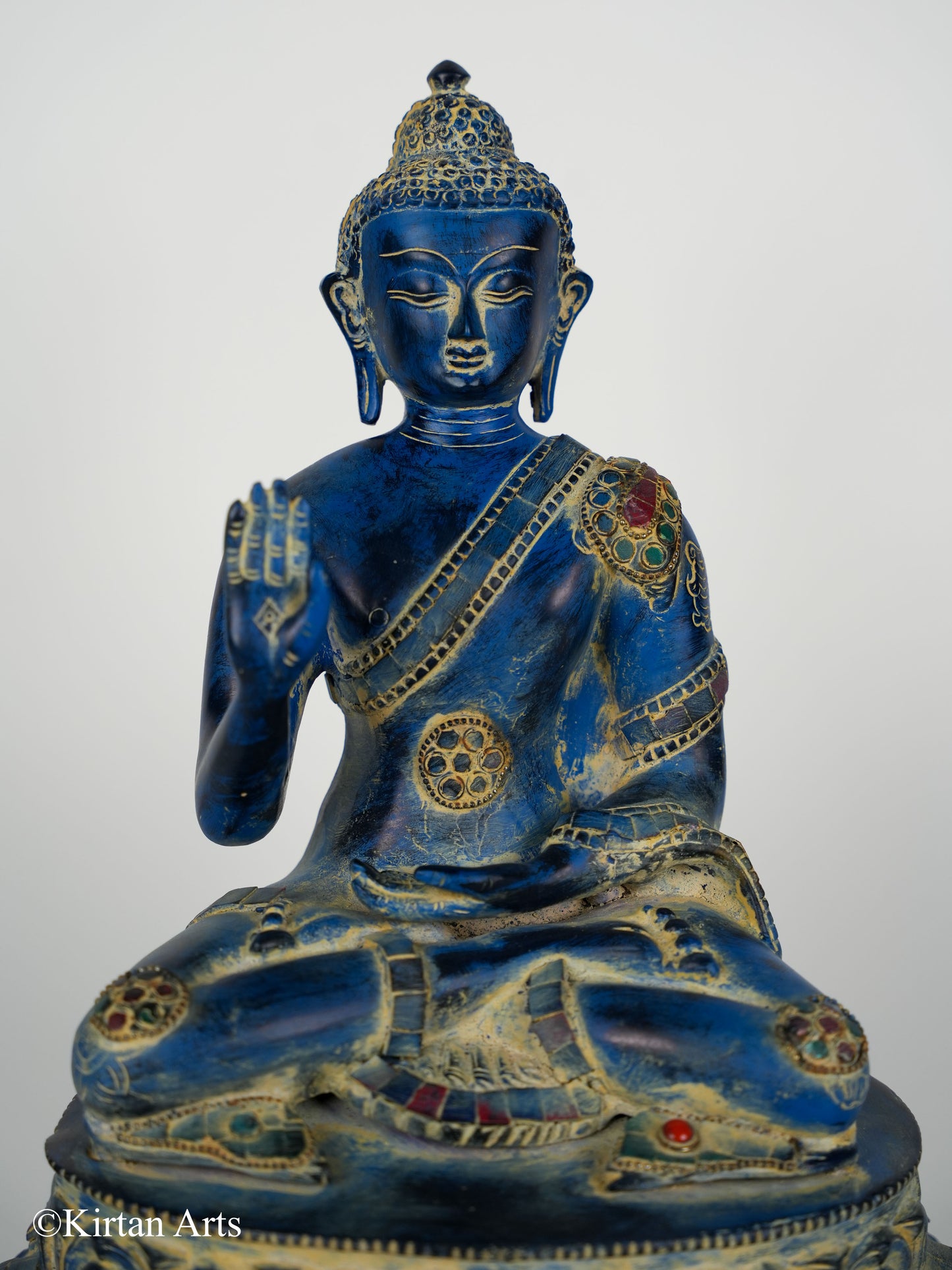 Brass Buddha Blue Antique Finish 13"